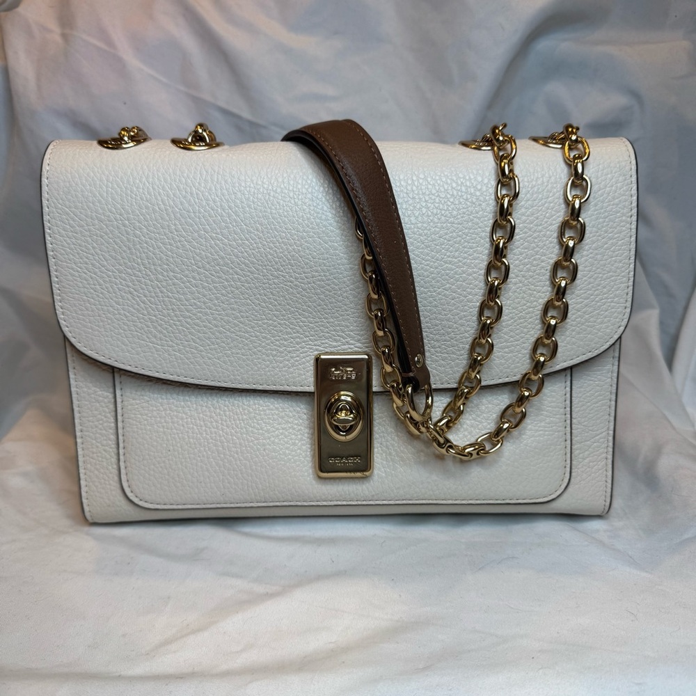 Coach White and Brown Leather Bag
